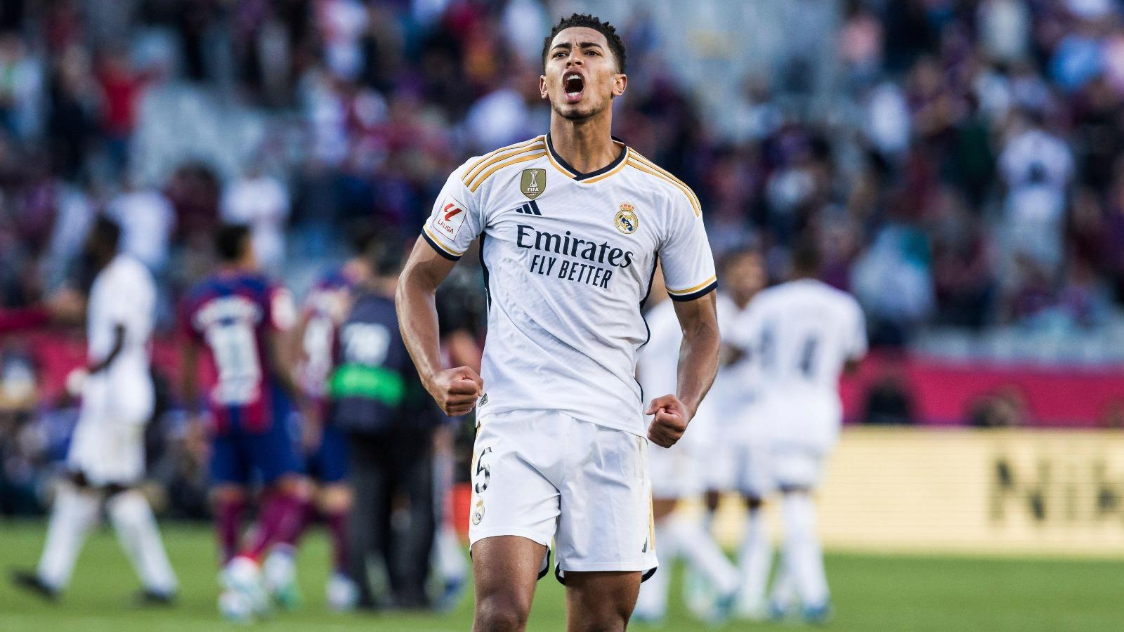 Lamine Yamal of FC Barcelona celebrates after scoring the opening goal during the Spanish league, La Liga EA Sports, football match played between FC Barcelona and Real Madrid at Estadi Olimpic on October 28, 2023 in Barcelona, Spain.