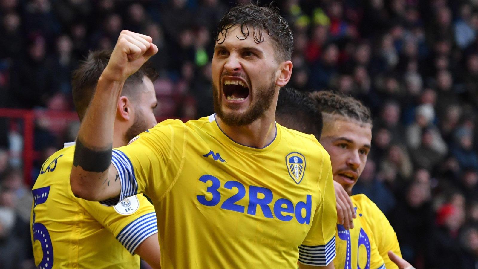 Leeds United's Mateusz Klich celebrates as Leeds United's Pablo Hernandez scores his side's first goal of the game