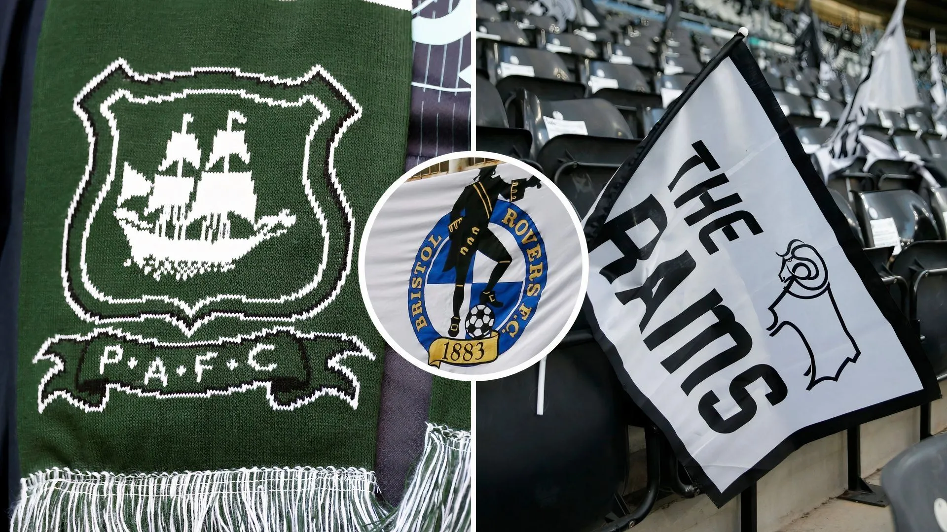 Biểu tượng các đội bóng Derby County, Plymouth Argyle và Bristol Rovers