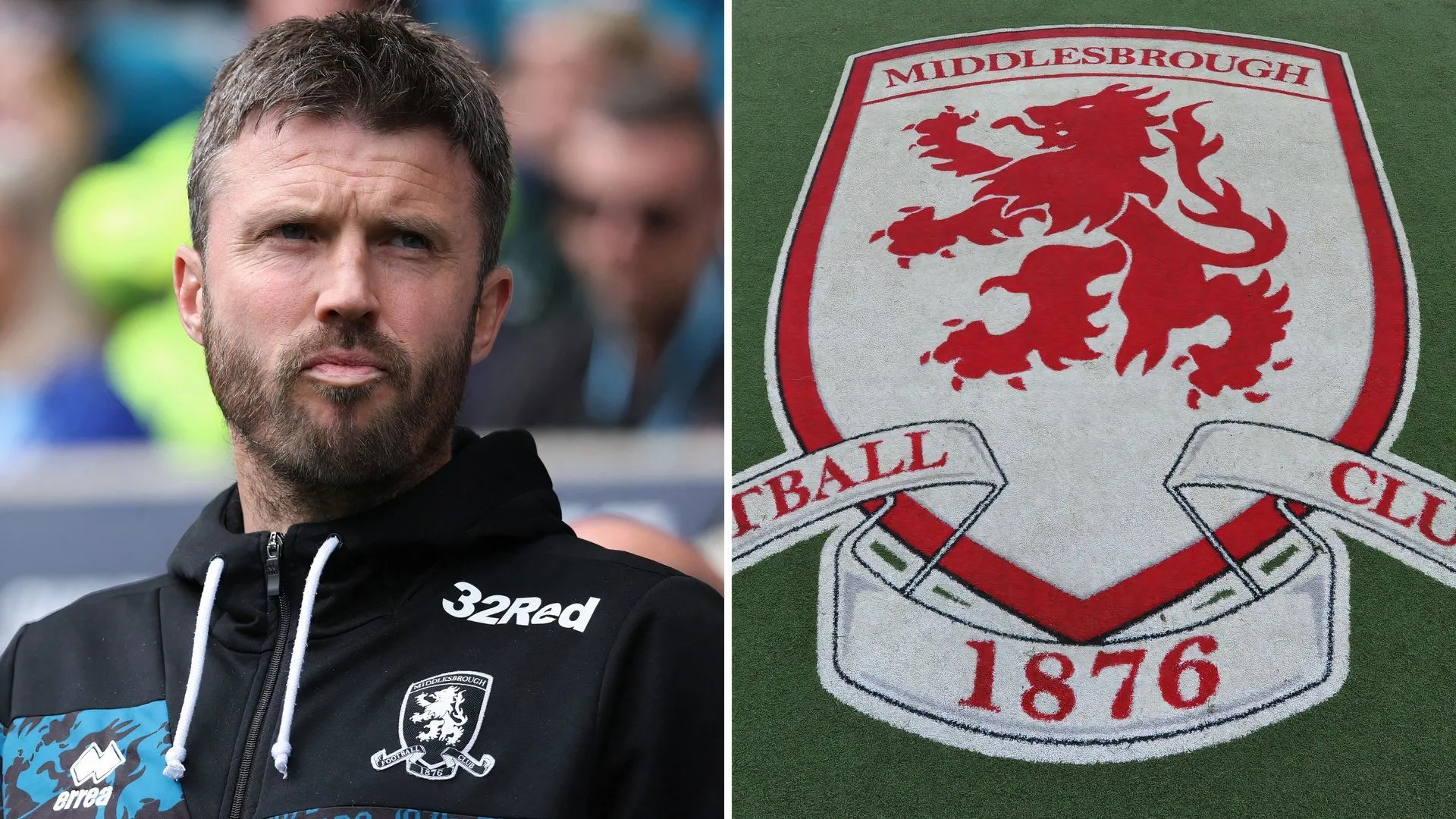 HLV Michael Carrick của Middlesbrough và logo CLB